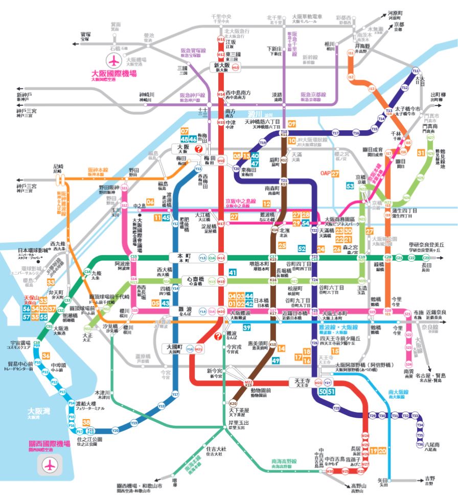 大阪周遊券一日票路線圖